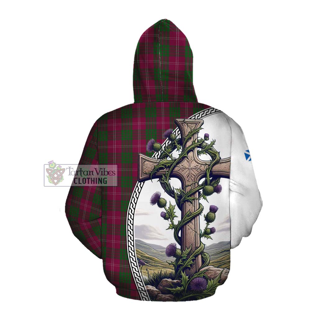 Tartan Vibes Clothing Crawford Tartan Cotton Hoodie with Family Crest and St. Andrew's Cross Accented by Thistle Vines