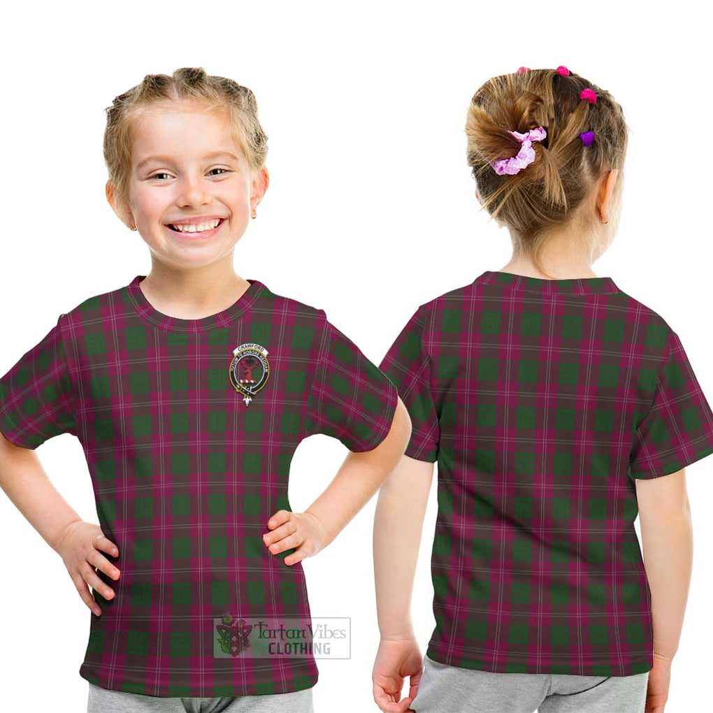 Crawford Tartan Kid T-Shirt with Family Crest - Tartanvibesclothing Shop
