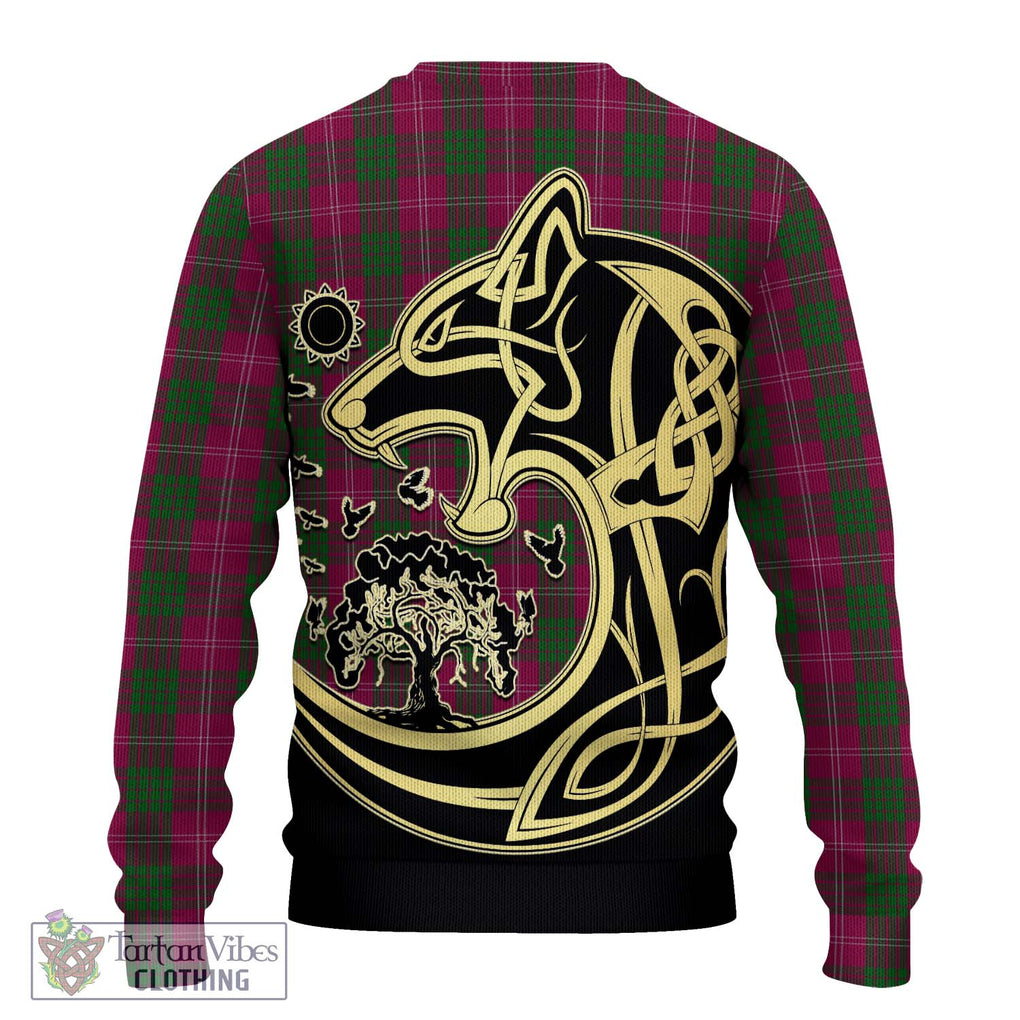 Crawford Tartan Knitted Sweater with Family Crest Celtic Wolf Style - Tartan Vibes Clothing