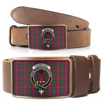 Crawford Tartan Belt Buckles with Family Crest