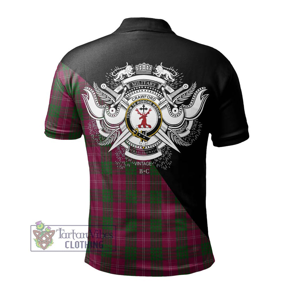 Crawford Tartan Polo Shirt with Family Crest and Military Logo Style - Tartanvibesclothing Shop