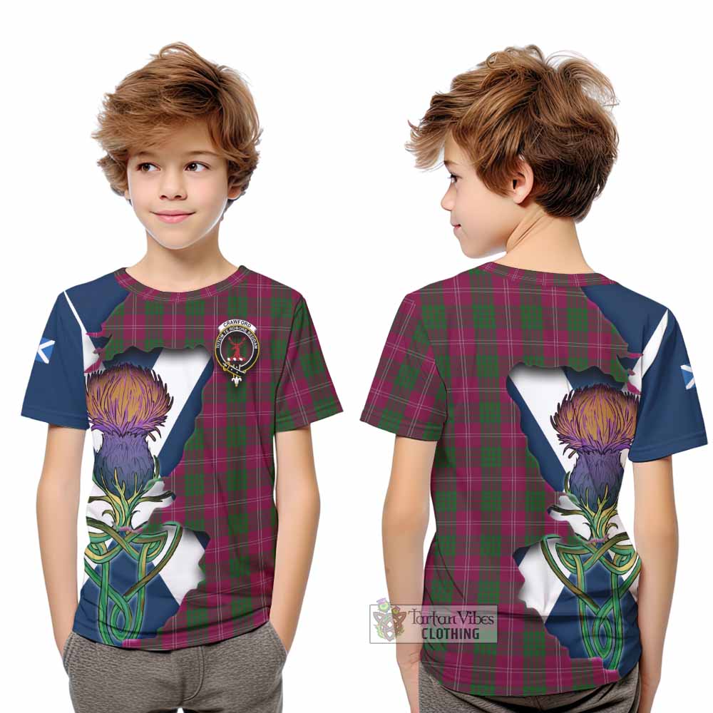 Tartan Vibes Clothing Crawford Tartan Family Crest Kid T-Shirt Scottish Thistle Celtic Inspired