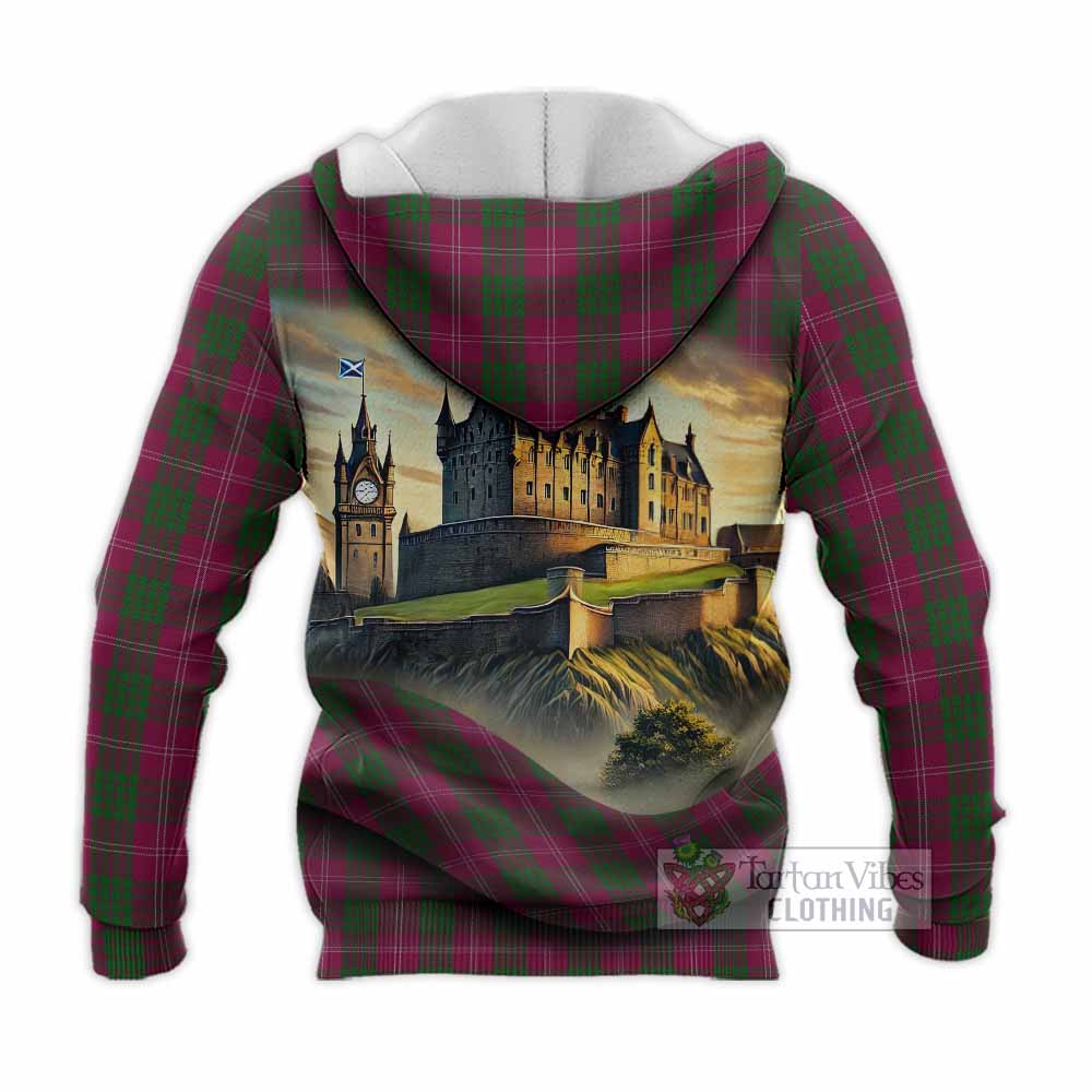 Tartan Vibes Clothing Crawford Tartan Family Crest Knitted Hoodie with Scottish Ancient Castle Style