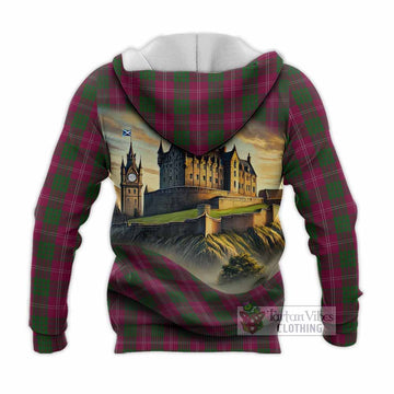 Crawford Tartan Family Crest Knitted Hoodie with Scottish Ancient Castle Style