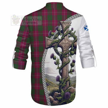Tartan Vibes Clothing Crawford Tartan Ghillie Kilt Shirt with Family Crest and St. Andrew's Cross Accented by Thistle Vines