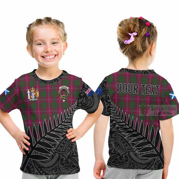 Tartan Vibes Clothing Crawford Crest Tartan Kid T-Shirt with New Zealand Silver Fern Half Style