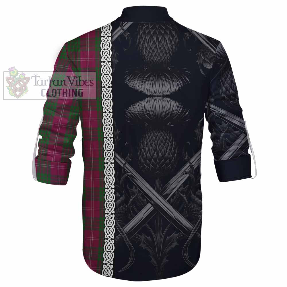 Tartan Vibes Clothing Crawford Tartan Ghillie Kilt Shirt with Family Crest Cross Sword Thistle Celtic Vibes