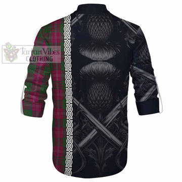Tartan Vibes Clothing Crawford Tartan Ghillie Kilt Shirt with Family Crest Cross Sword Thistle Celtic Vibes