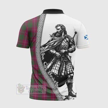 Tartan Vibes Clothing Crawford Tartan Clan Crest Zipper Polo Shirt with Highlander Warrior Celtic Style