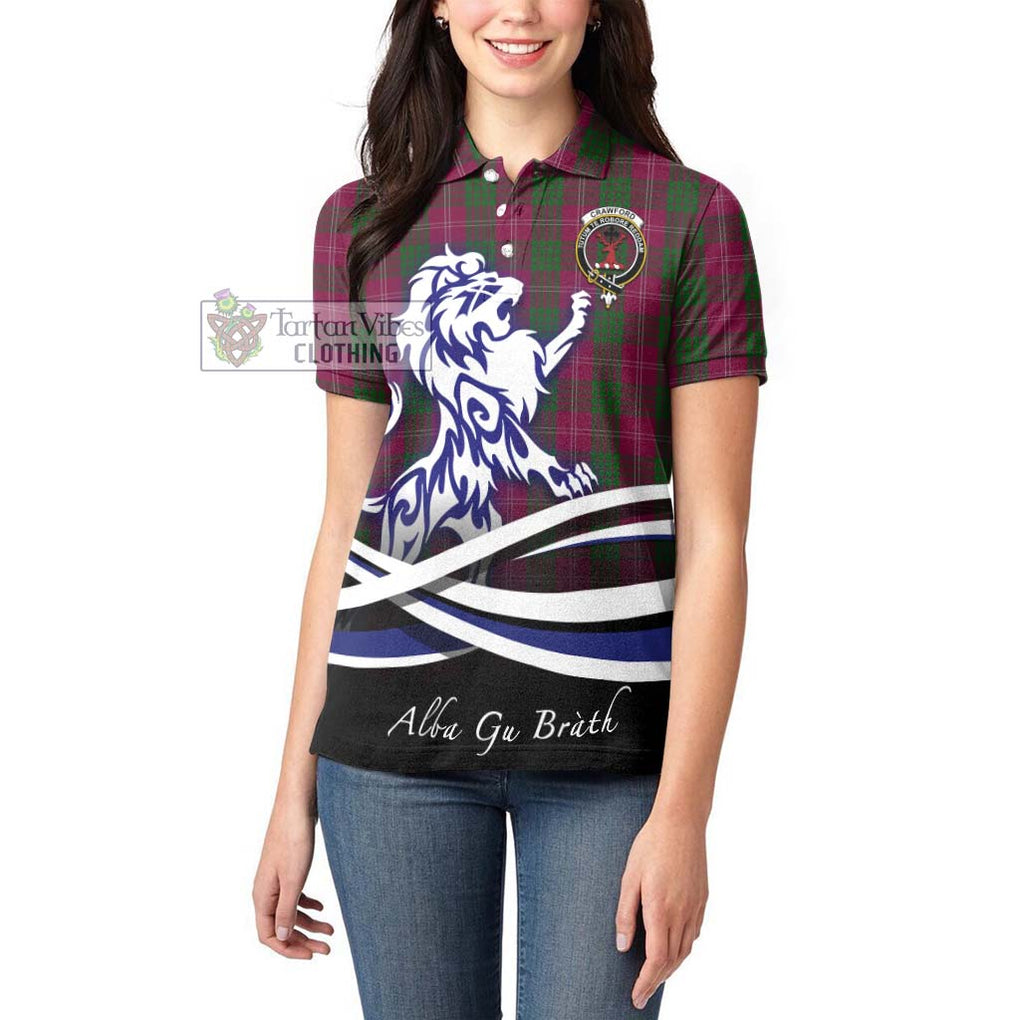 Crawford Tartan Women's Polo Shirt with Alba Gu Brath Regal Lion Emblem - Tartanvibesclothing Shop