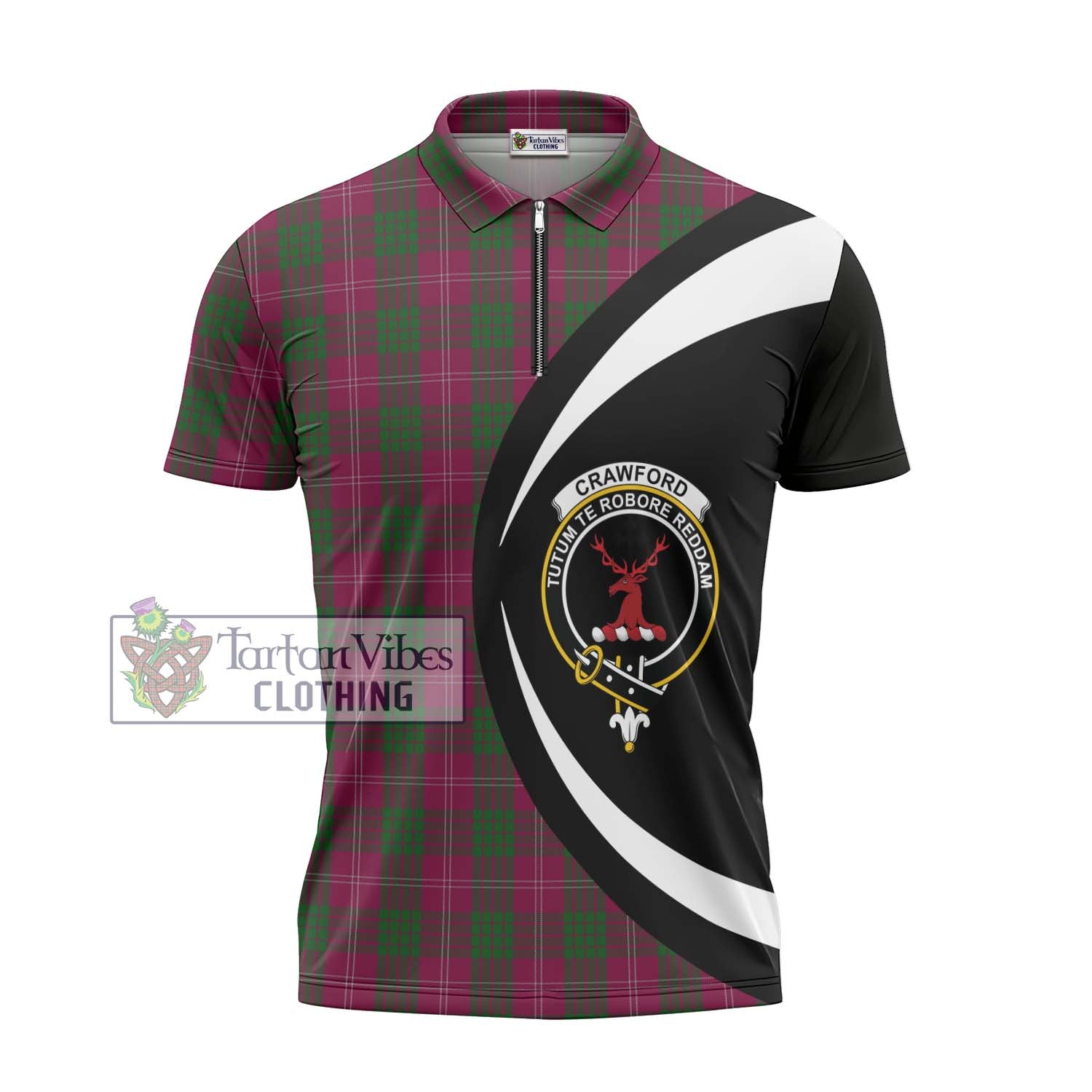 Tartan Vibes Clothing Crawford Tartan Zipper Polo Shirt with Family Crest Circle Style