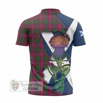 Crawford Tartan Family Crest Zipper Polo Shirt Scottish Thistle Celtic Inspired
