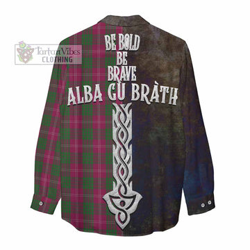 Crawford Tartan Family Crest Women's Casual Shirt Alba Gu Brath Be Brave Lion Ancient Style