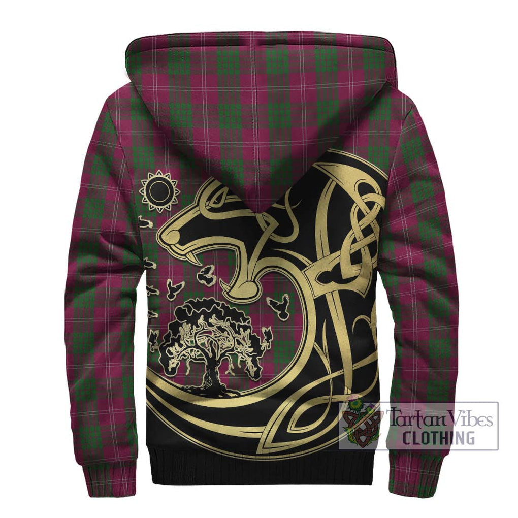 Crawford Tartan Sherpa Hoodie with Family Crest Celtic Wolf Style - Tartan Vibes Clothing