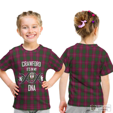 Crawford Tartan Kid T-Shirt with Family Crest DNA In Me Style - Tartanvibesclothing Shop