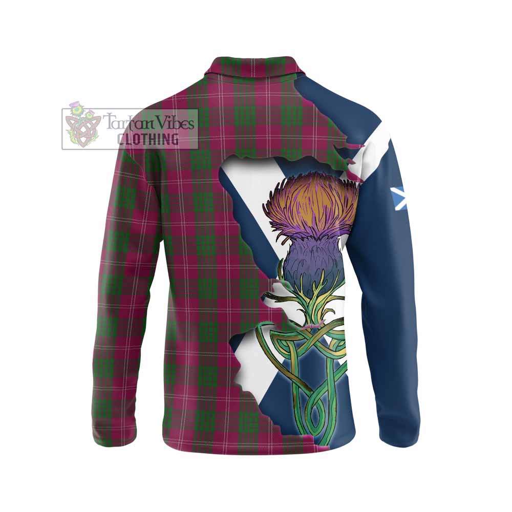 Tartan Vibes Clothing Crawford Tartan Family Crest Long Sleeve Polo Shirt Scottish Thistle Celtic Inspired