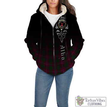Crawford Tartan Sherpa Hoodie Featuring Alba Gu Brath Family Crest Celtic Inspired