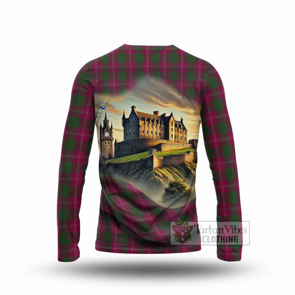Tartan Vibes Clothing Crawford Tartan Family Crest Long Sleeve T-Shirt with Scottish Ancient Castle Style