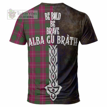 Tartan Vibes Clothing Crawford Tartan Family Crest T-Shirt Alba Gu Brath Be Brave Lion Ancient Style