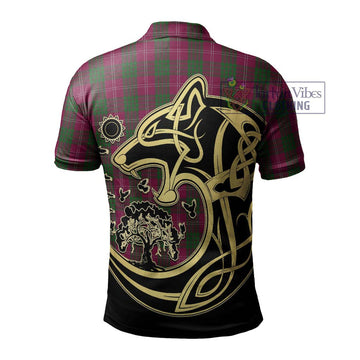 Crawford Tartan Polo Shirt with Family Crest Celtic Wolf Style