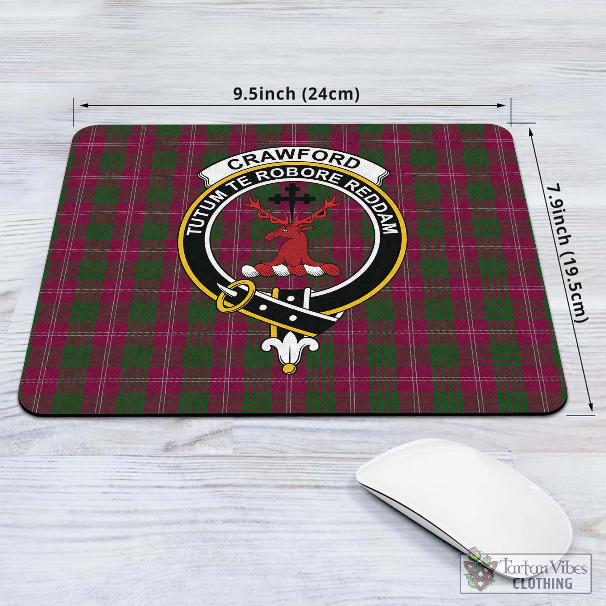Tartan Vibes Clothing Crawford Tartan Mouse Pad with Family Crest