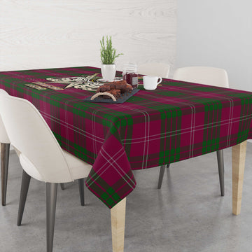 Crawford Tartan Tablecloth with Clan Crest and the Golden Sword of Courageous Legacy