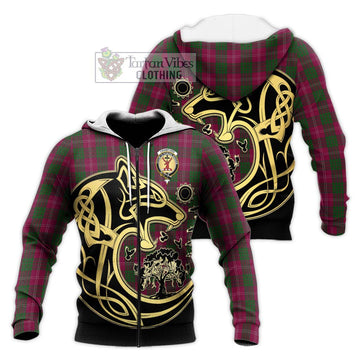 Crawford Tartan Knitted Hoodie with Family Crest Celtic Wolf Style Unisex Knitted Zip Hoodie - Tartan Vibes Clothing