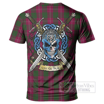 Tartan Vibes Clothing Crawford Tartan T-Shirt with Family Crest Celtic Skull Style