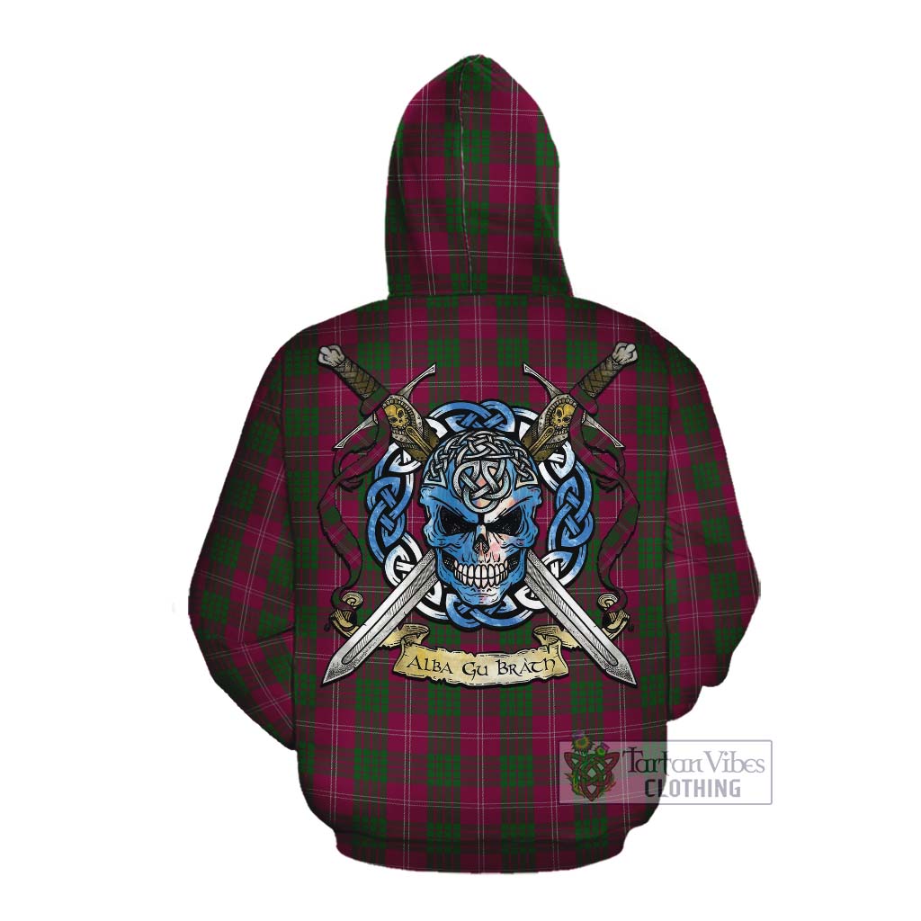 Tartan Vibes Clothing Crawford Tartan Cotton Hoodie with Family Crest Celtic Skull Style