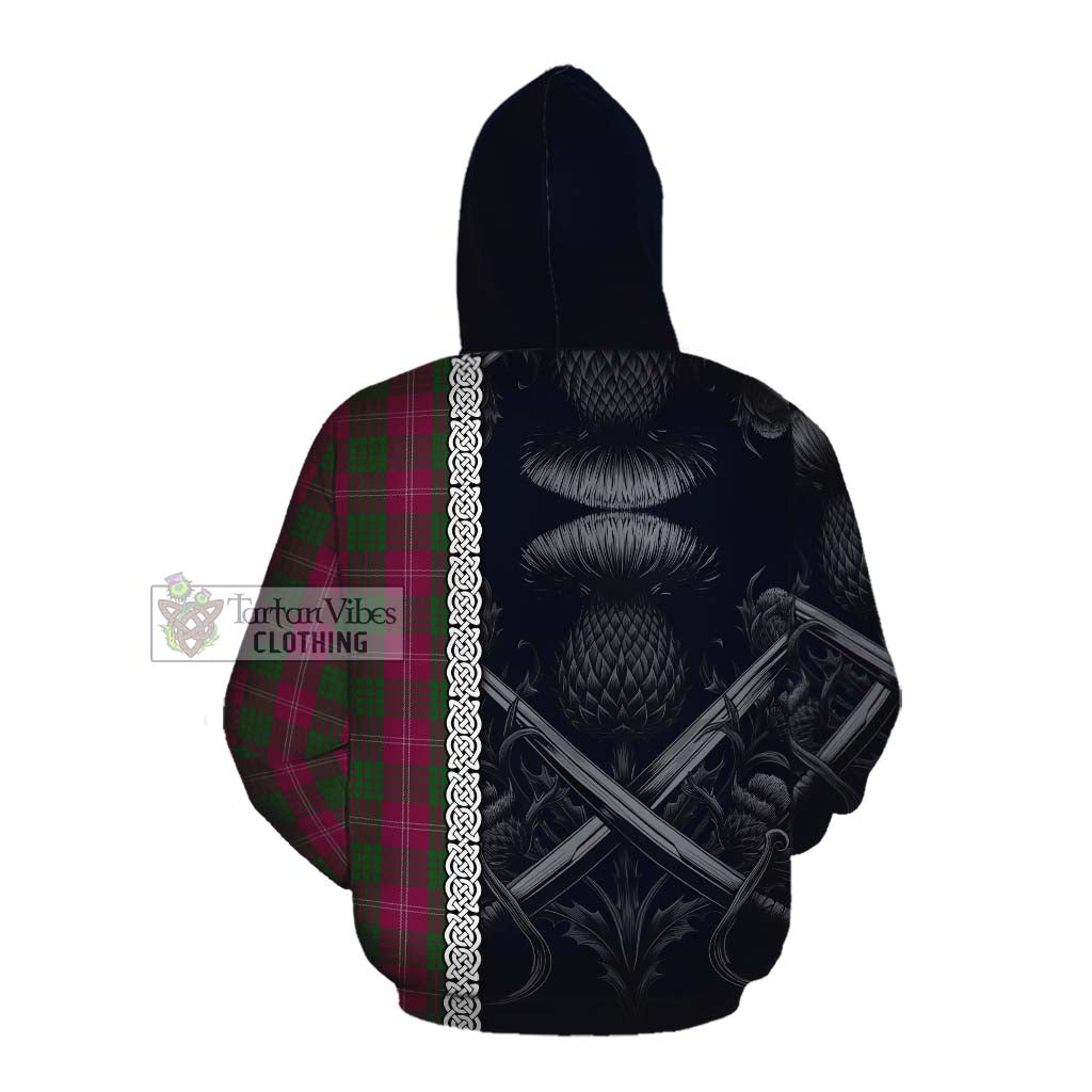 Tartan Vibes Clothing Crawford Tartan Cotton Hoodie with Family Crest Cross Sword Thistle Celtic Vibes