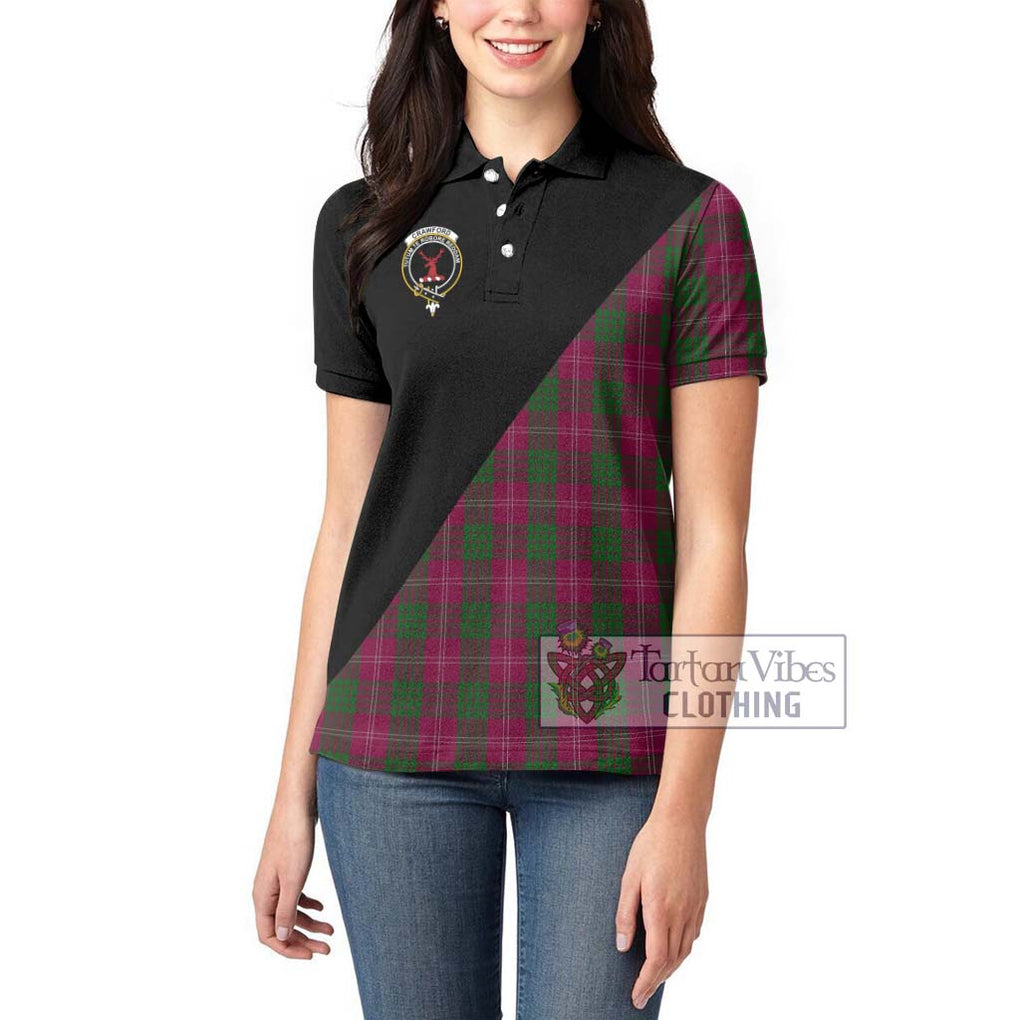 Crawford Tartan Women's Polo Shirt with Family Crest and Military Logo Style - Tartanvibesclothing Shop