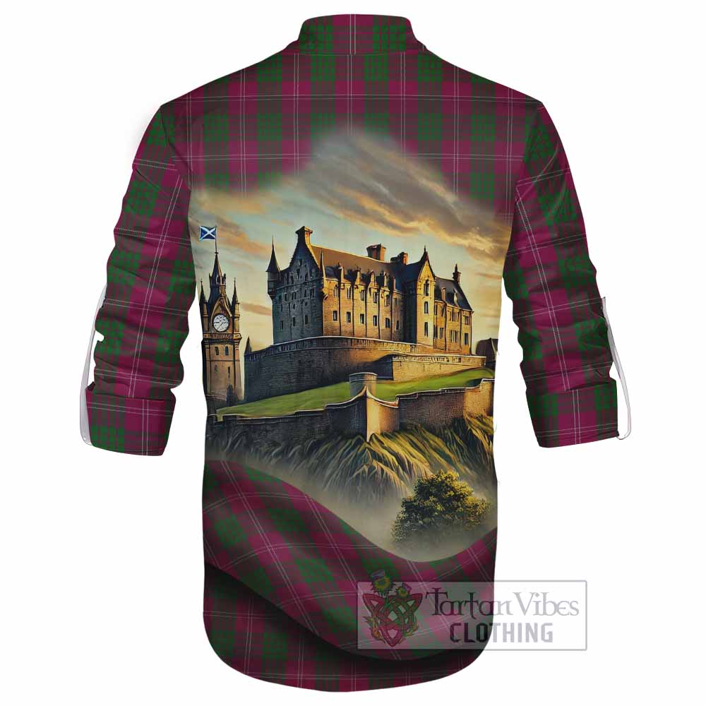 Tartan Vibes Clothing Crawford Tartan Family Crest Ghillie Kilt Shirt with Scottish Ancient Castle Style