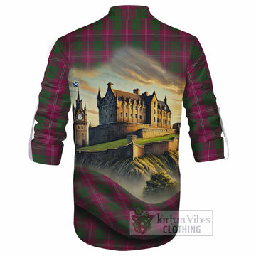 Tartan Vibes Clothing Crawford Tartan Family Crest Ghillie Kilt Shirt with Scottish Ancient Castle Style