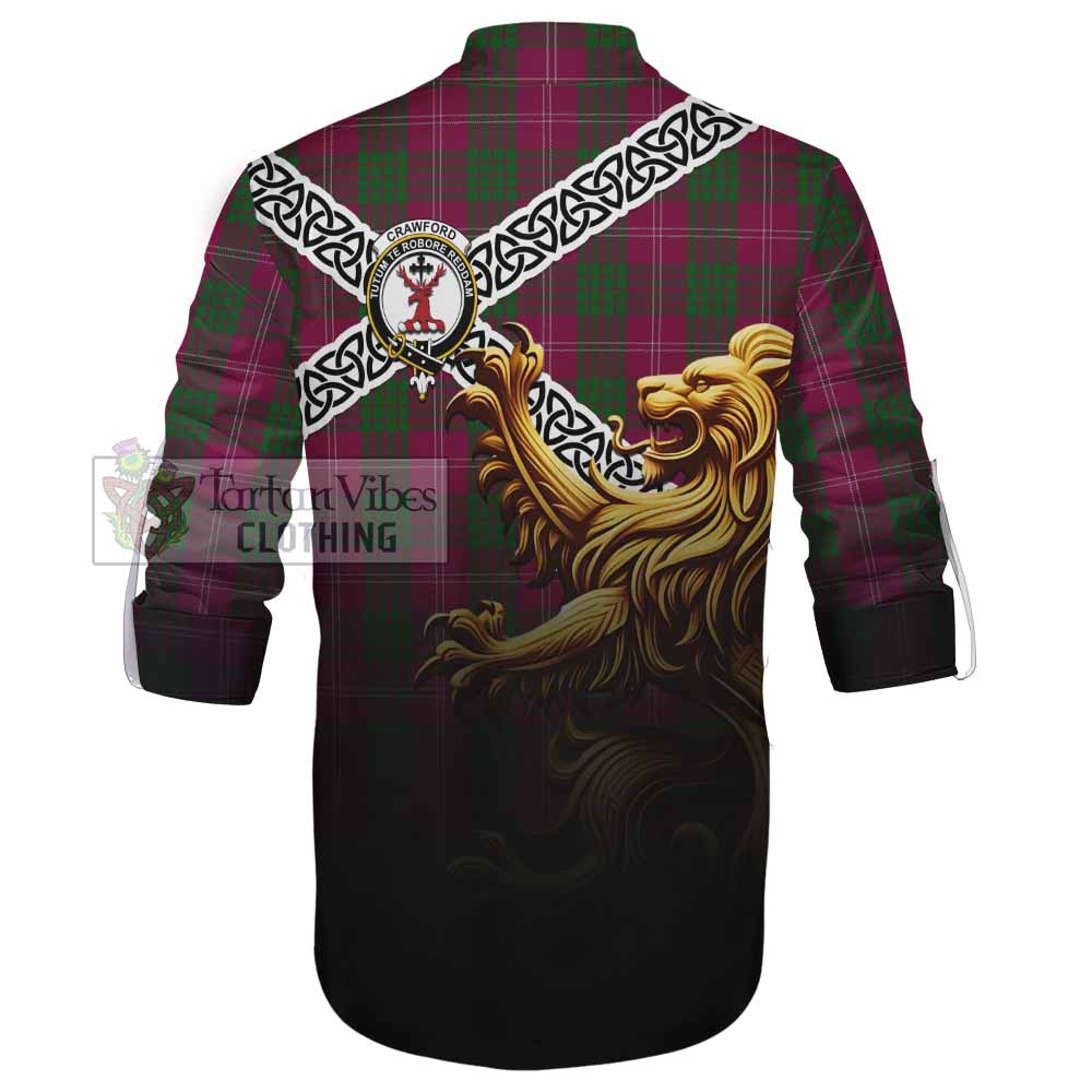 Tartan Vibes Clothing Crawford Crest Tartan Ghillie Kilt Shirt with Golden Lion Emblem Celtic Style