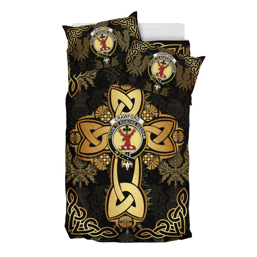 Crawford Clan Bedding Sets Gold Thistle Celtic Style - Tartanvibesclothing
