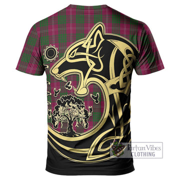 Crawford Tartan T-Shirt with Family Crest Celtic Wolf Style - Tartan Vibes Clothing