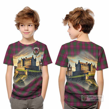 Crawford Tartan Family Crest Kid T-Shirt with Scottish Ancient Castle Style