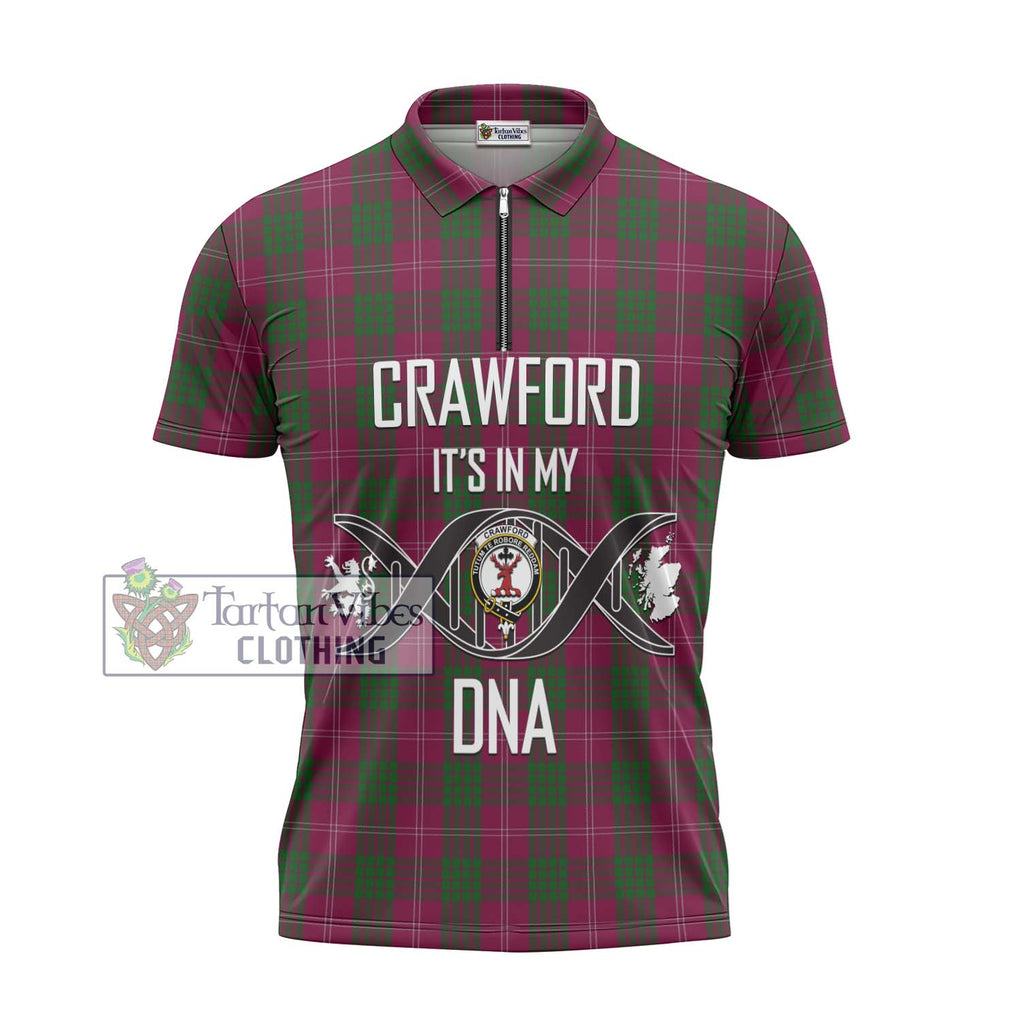 Crawford Tartan Zipper Polo Shirt with Family Crest DNA In Me Style - Tartanvibesclothing Shop