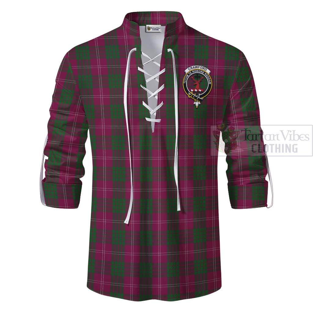 Tartan Vibes Clothing Crawford Tartan Ghillie Kilt Shirt with Family Crest Celtic Skull Style