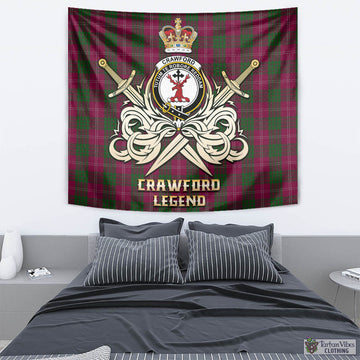 Crawford Tartan Tapestry with Clan Crest and the Golden Sword of Courageous Legacy