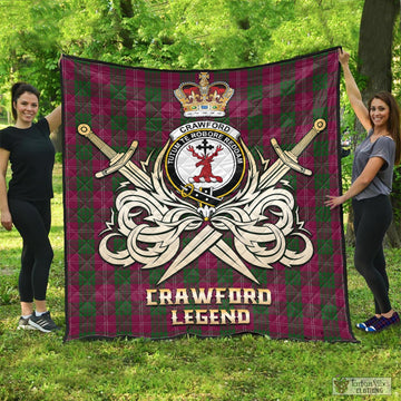 Crawford Tartan Quilt with Clan Crest and the Golden Sword of Courageous Legacy