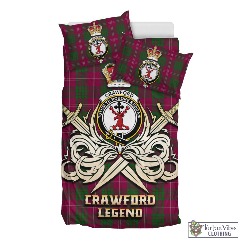 Tartan Vibes Clothing Crawford Tartan Bedding Set with Clan Crest and the Golden Sword of Courageous Legacy