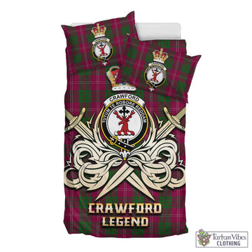 Crawford Tartan Bedding Set with Clan Crest and the Golden Sword of Courageous Legacy