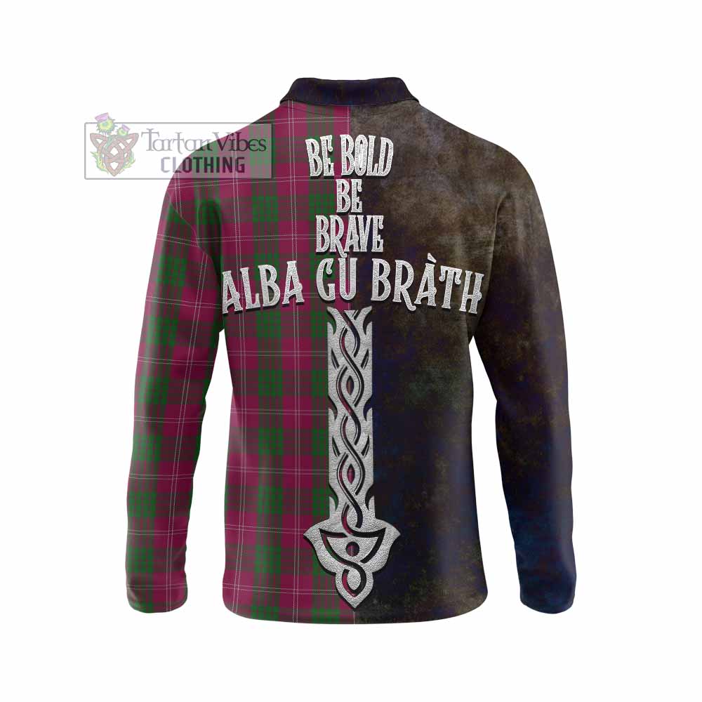 Tartan Vibes Clothing Crawford Tartan Family Crest Long Sleeve Polo Shirt Alba Gu Brath Be Brave Lion Ancient Style