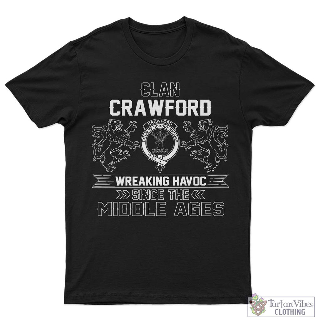 Crawford Family Crest 2D Cotton Men's T-Shirt Wreaking Havoc Style Sapphire - 2D-tartanvibesclothing