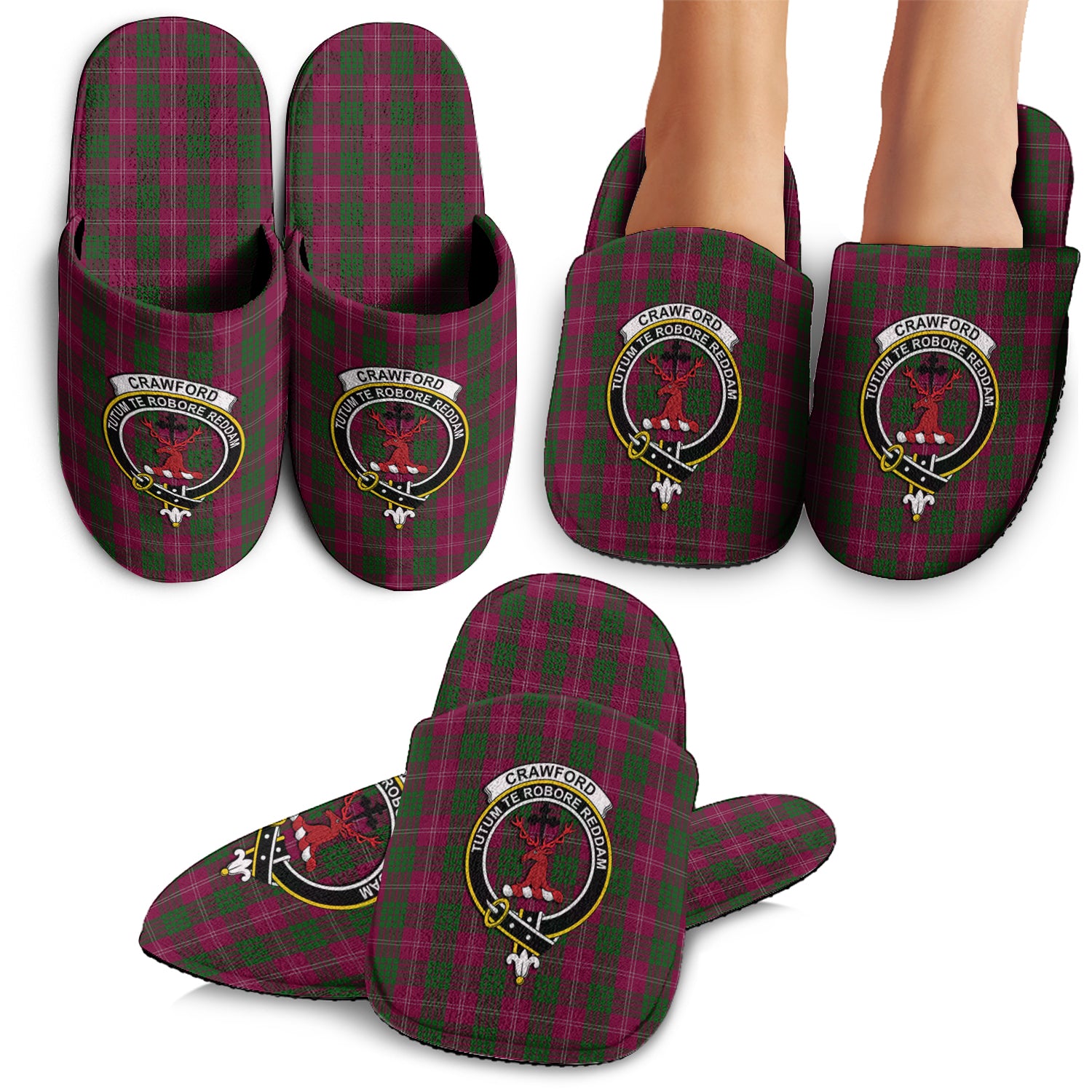 Crawford Tartan Home Slippers with Family Crest - Tartanvibesclothing
