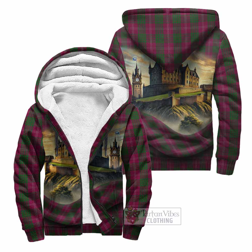 Tartan Vibes Clothing Crawford Tartan Family Crest Sherpa Hoodie with Scottish Ancient Castle Style