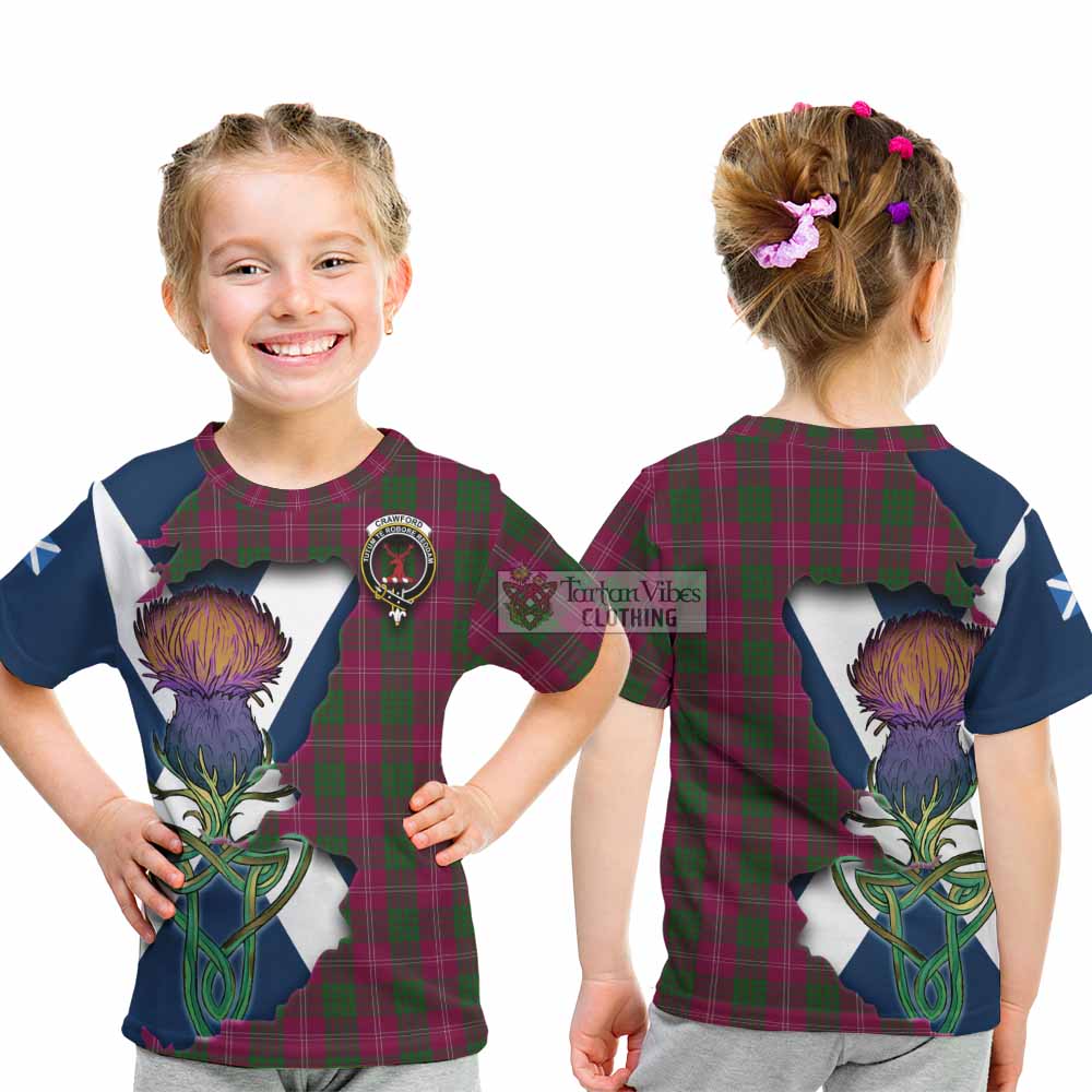Tartan Vibes Clothing Crawford Tartan Family Crest Kid T-Shirt Scottish Thistle Celtic Inspired