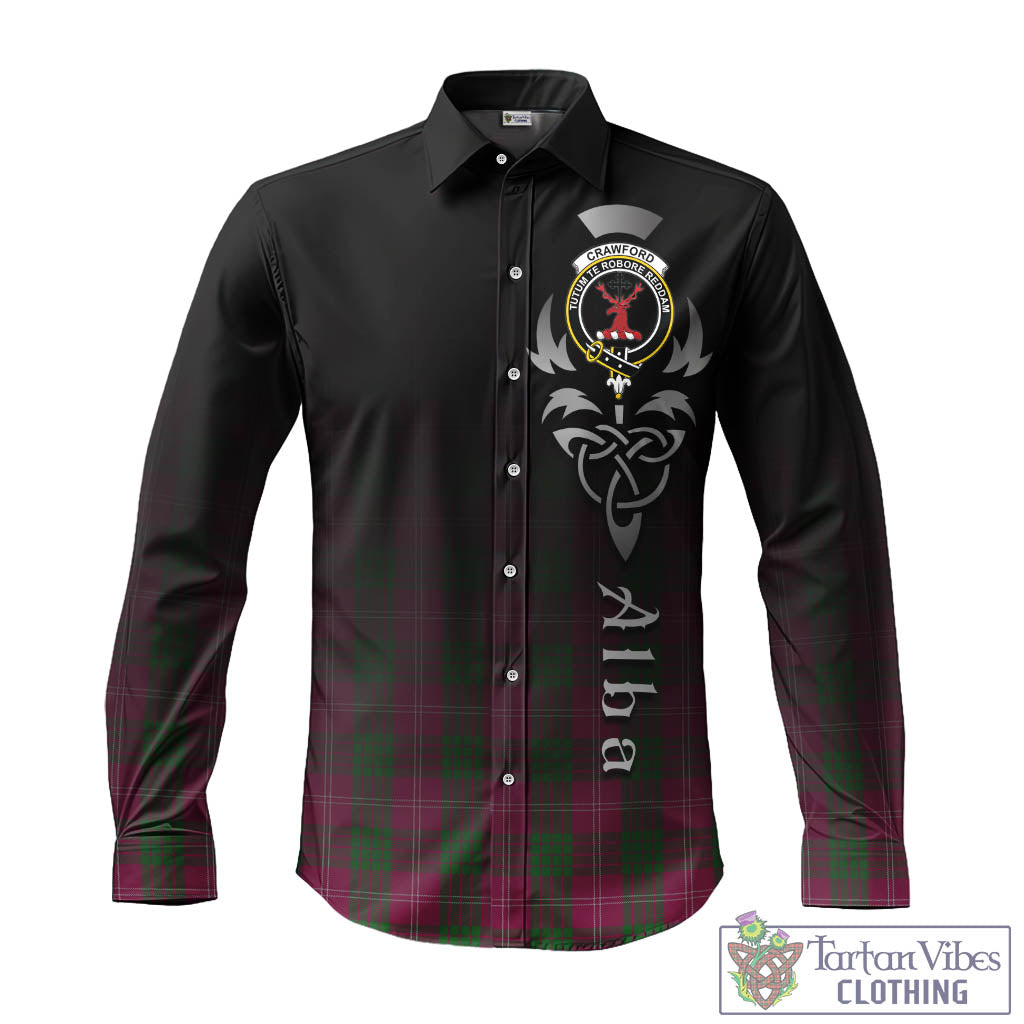 Tartan Vibes Clothing Crawford Tartan Long Sleeve Button Up Featuring Alba Gu Brath Family Crest Celtic Inspired