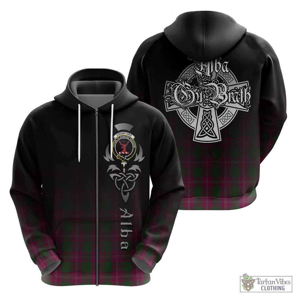 Tartan Vibes Clothing Crawford Tartan Hoodie Featuring Alba Gu Brath Family Crest Celtic Inspired